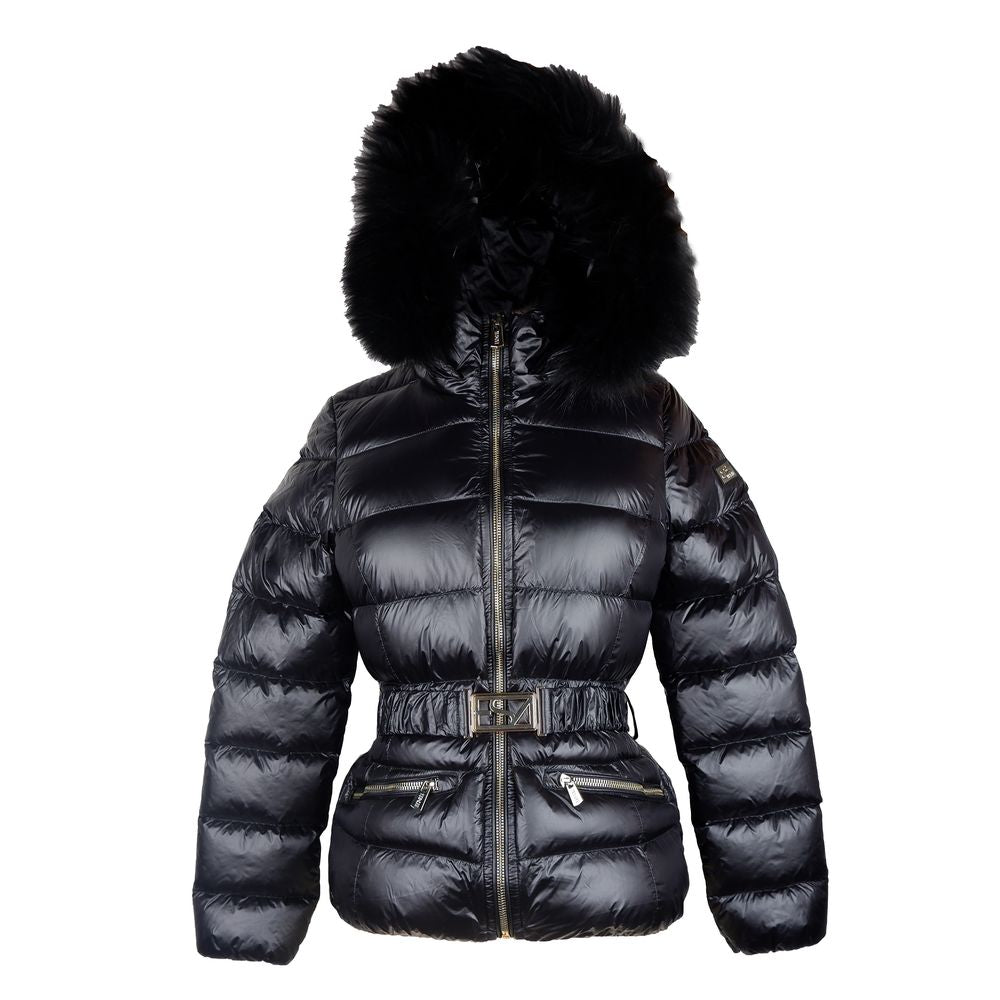 Yes Zee Elegant Black Nylon Jacket with Murmasky Fur