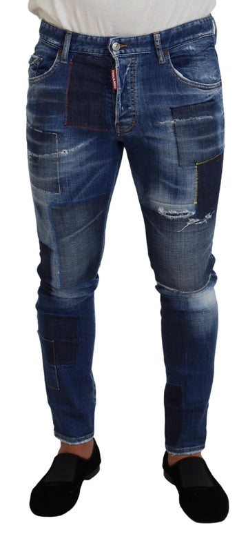 Dsquared² Blue Washed Patchwork Skinny Men Denim Jeans