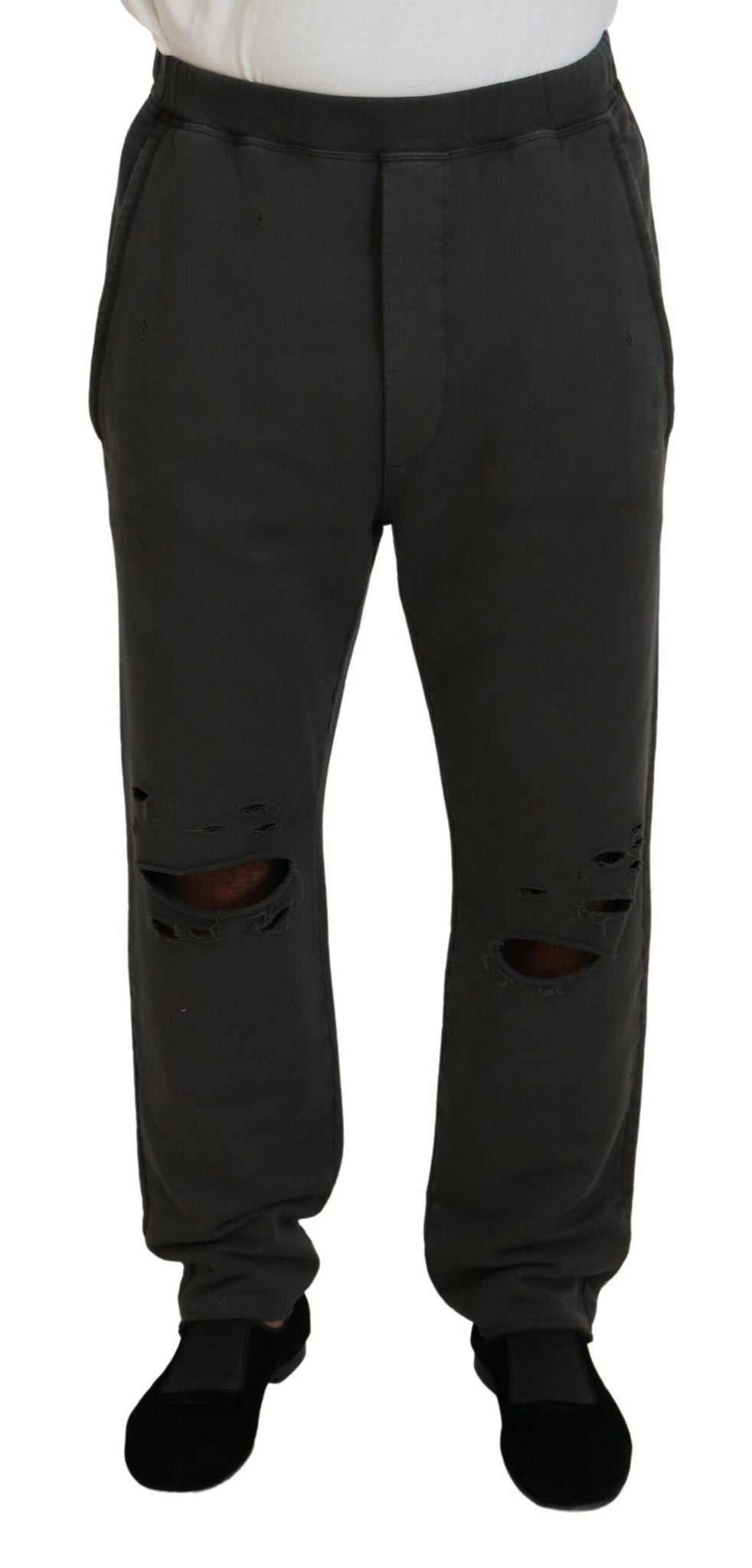 Dsquared² Dark Gray Cotton Men Casual Tattered Pants