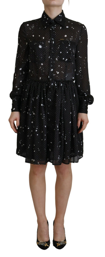 Dsquared² Black Polka Dot Long Sleeves Button Down Dress