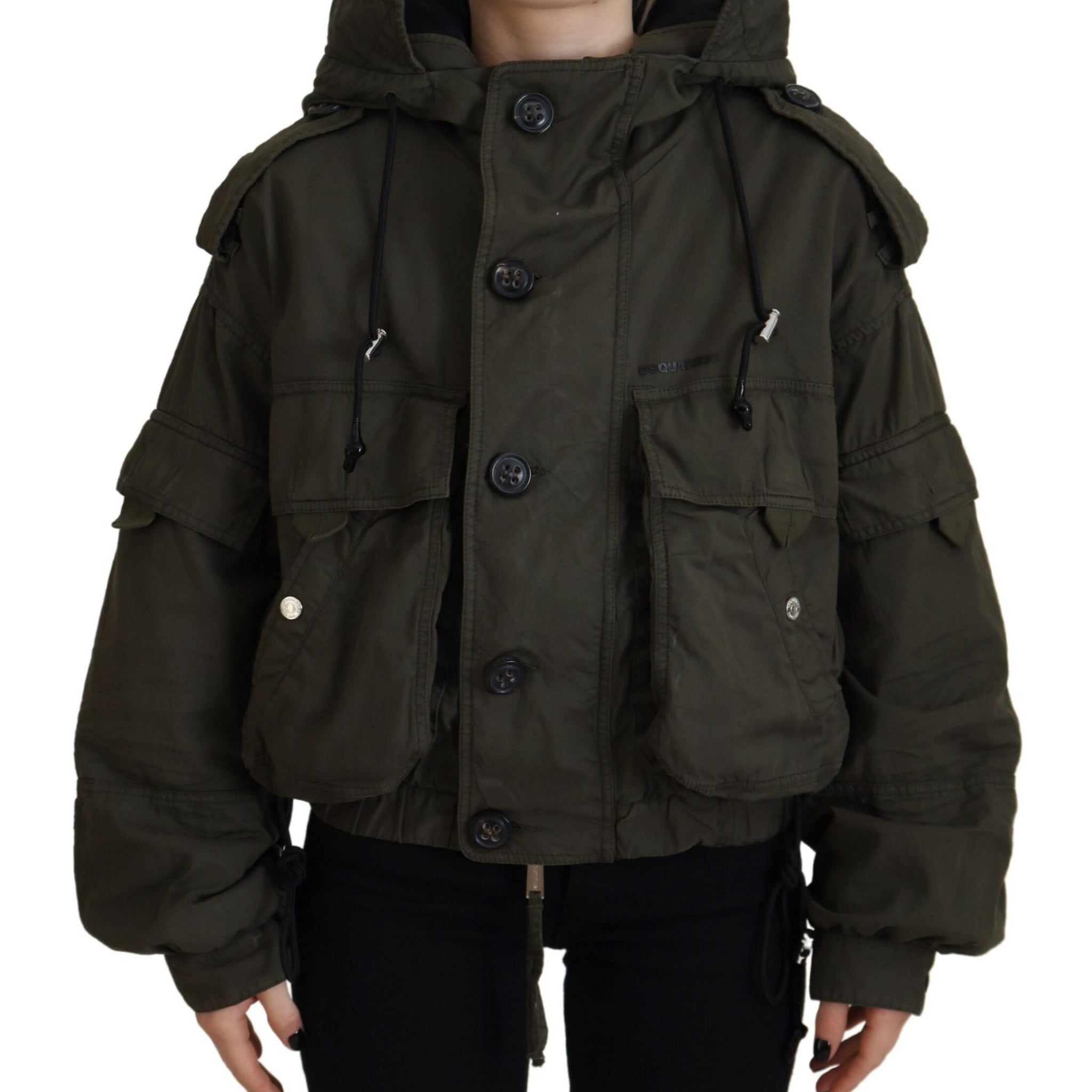 Dsquared² Green Cotton Hooded Cargo Button Jacket