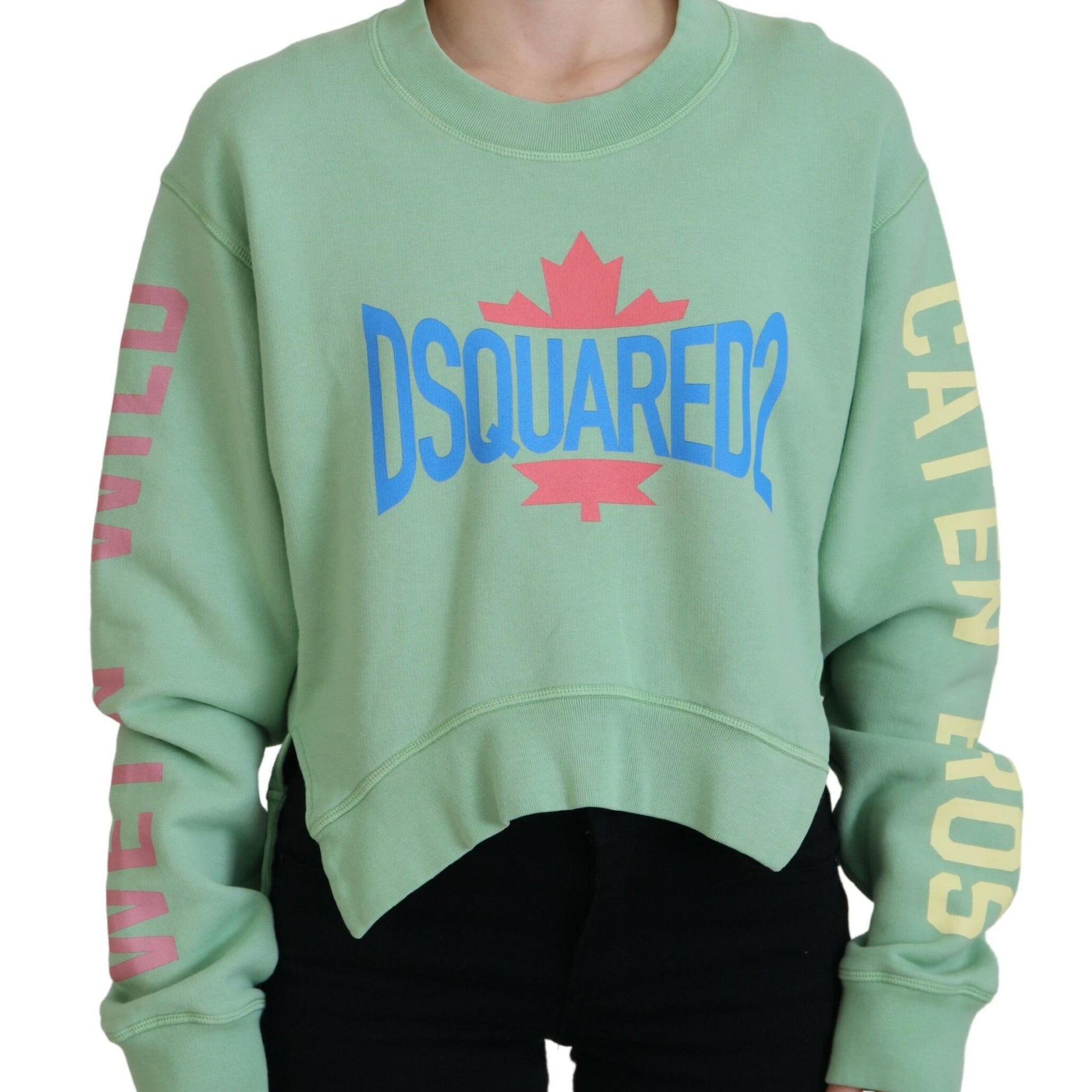 Dsquared² Green Logo Printed Crew Neck Long Sleeve Sweater