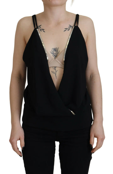 Dsquared² Black Embellished Deep V-neck Sleeveless Tank Top