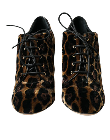 Dolce & Gabbana Brown Leopard Hair Lace Up Booties Shoes