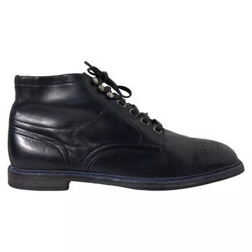 Dolce & Gabbana Navy Blue Leather Lace Up Ankle Boots Shoes