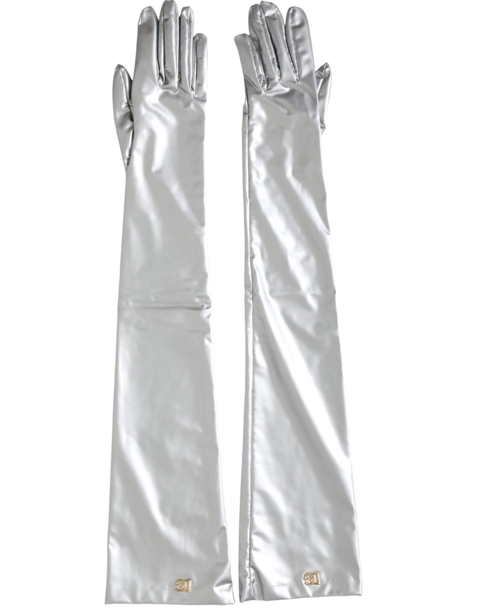 Dolce & Gabbana Silver Spandex Logo Elbow Length Gloves