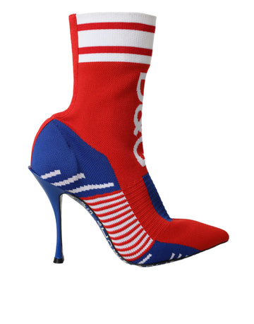 Dolce & Gabbana Red Blue Stretch Sock Style Short Boots Logo Shoes