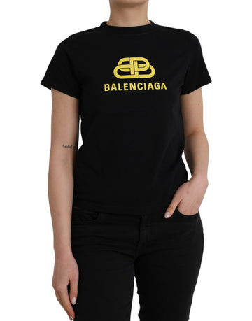 Balenciaga Black Cotton Logo Crew Neck Short Sleeves T-shirt