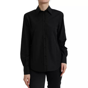 Dolce & Gabbana Black Cotton Collared Formal Dress Shirt Top