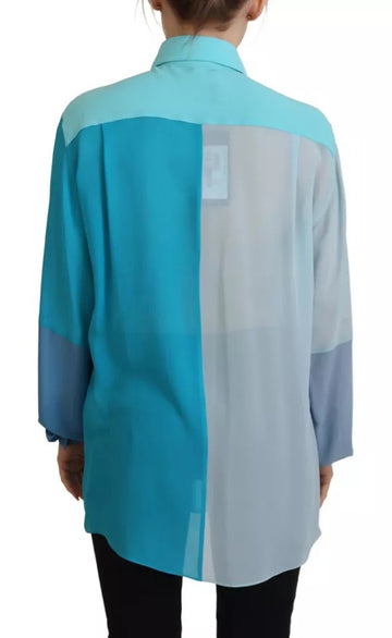 Dolce & Gabbana Blue Collar Long Sleeve Blouse Silk Top