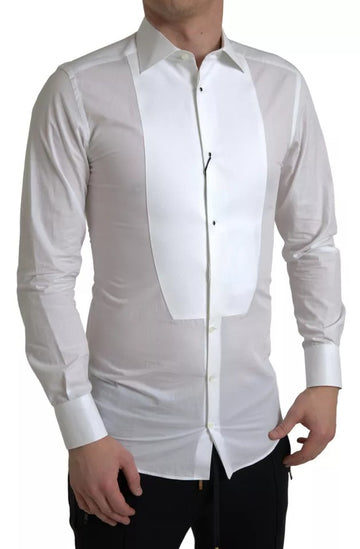 Dolce & Gabbana White Bib Cotton Poplin Men Formal GOLD Shirt