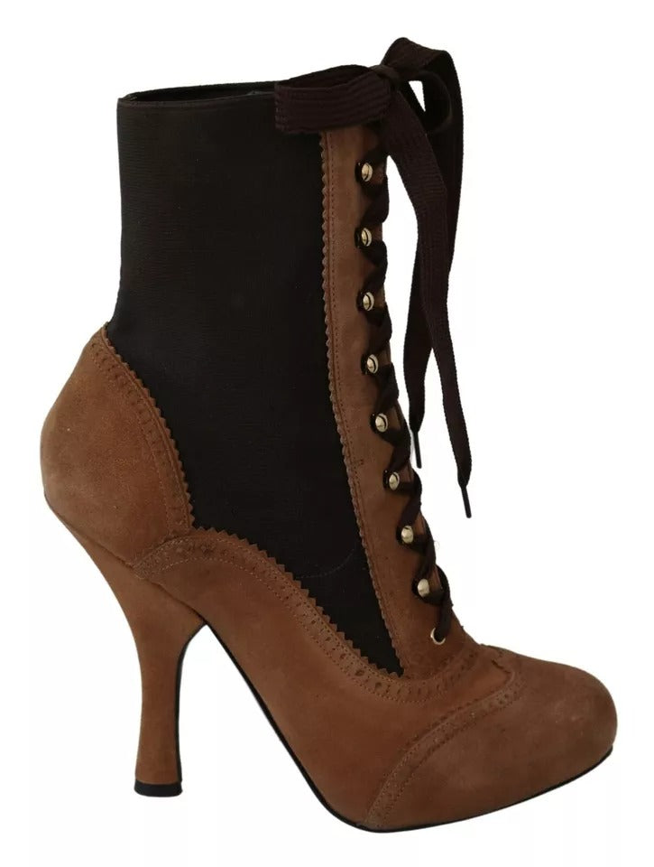 Dolce & Gabbana Brown Stretch Suede Ankle High Boots Shoes