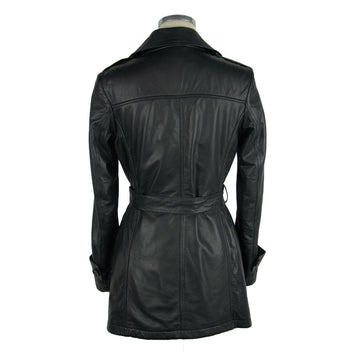 Emilio Romanelli Elegant Black Leather Trench with Belt