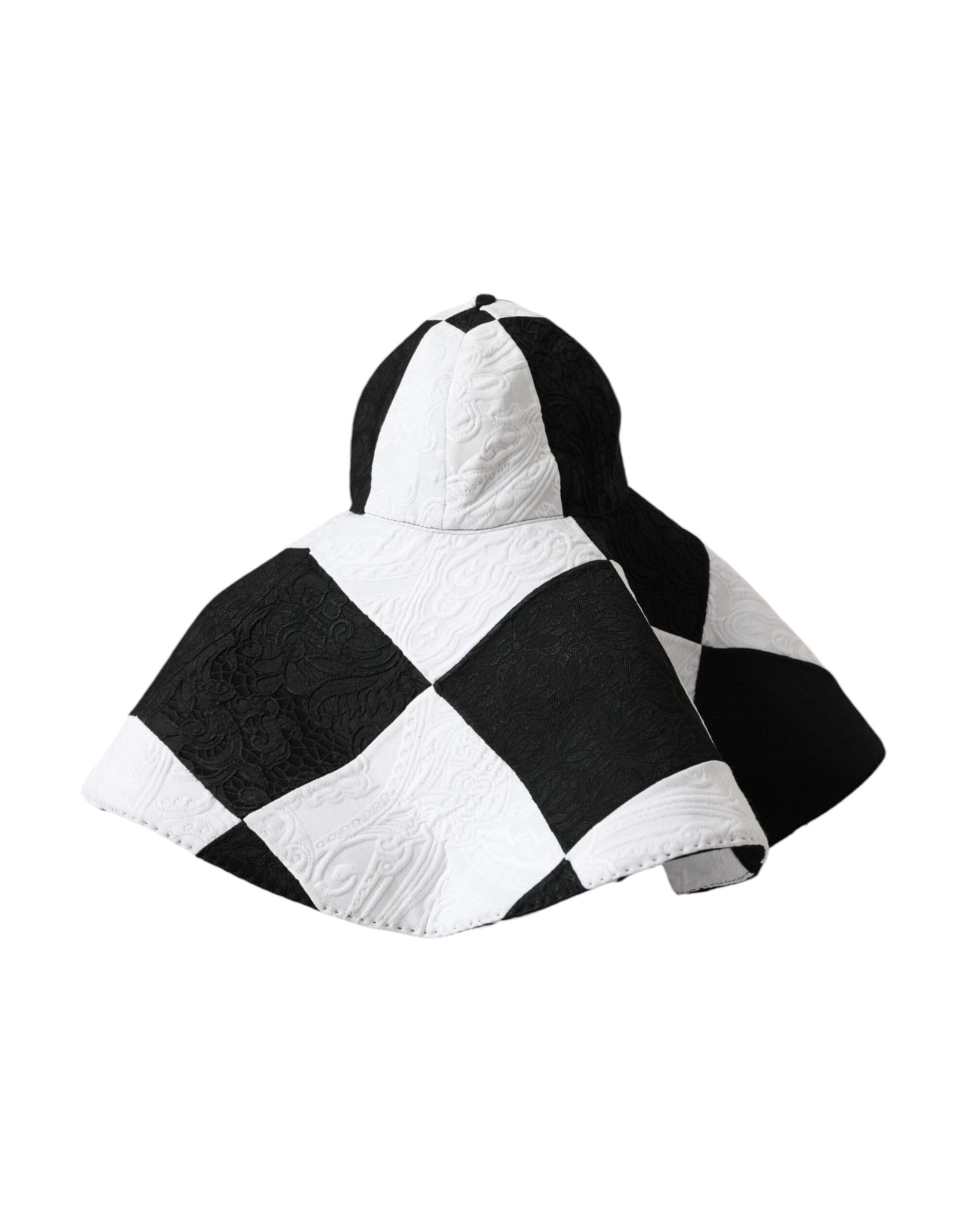 Dolce & Gabbana Black White Checkered Wide Brim Floppy Hat