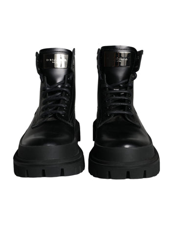 Dolce & Gabbana Black Lace Up Mid Calf Boots Men Shoes