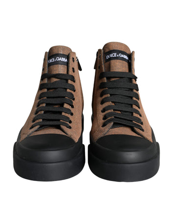 Dolce & Gabbana Black Brown Denim High Top Men Sneakers Shoes