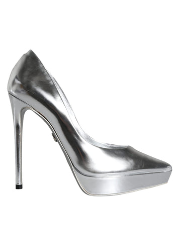 Dolce & Gabbana Silver Leather Platform Heels Pumps Shoes