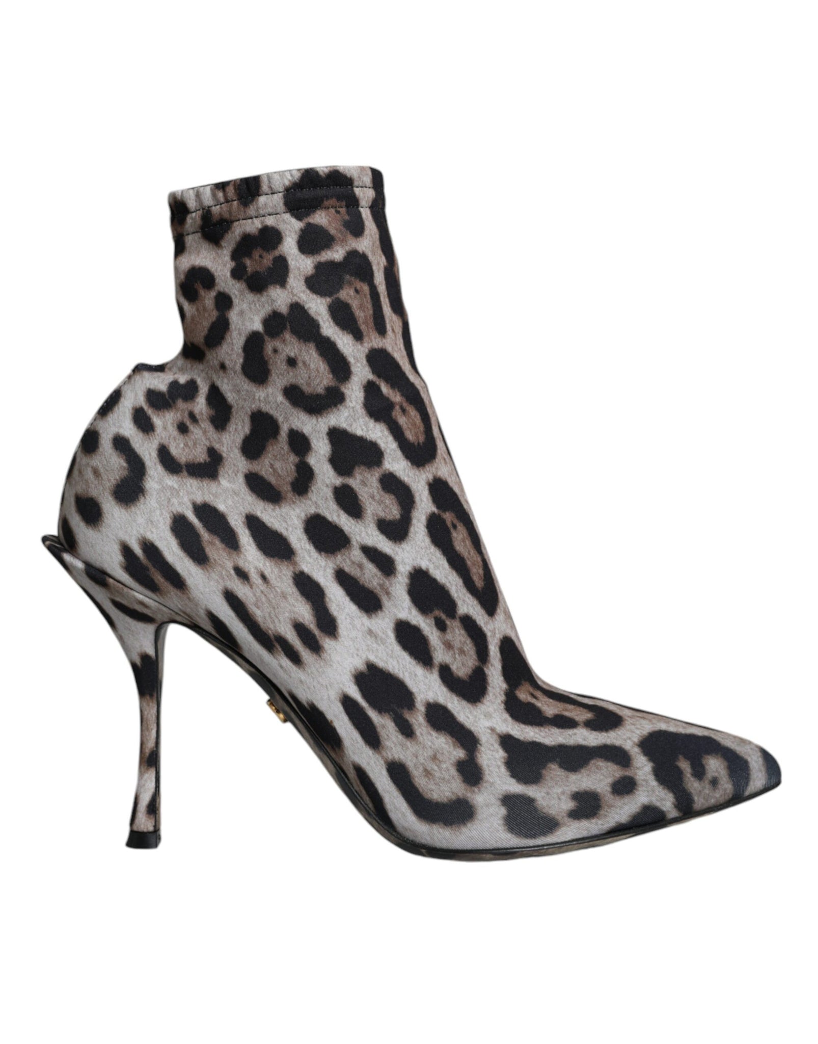 Dolce & Gabbana Gray Leopard Stretch Heels Ankle Boots Shoes