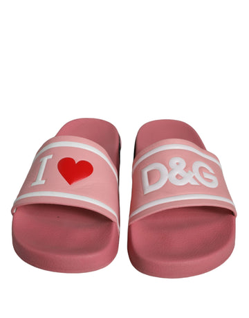 Dolce & Gabbana Pink Leather I Love D&G Sandals Slides Shoes