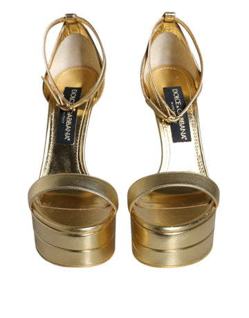 Dolce & Gabbana Gold Leather Platform Keira Sandals Shoes