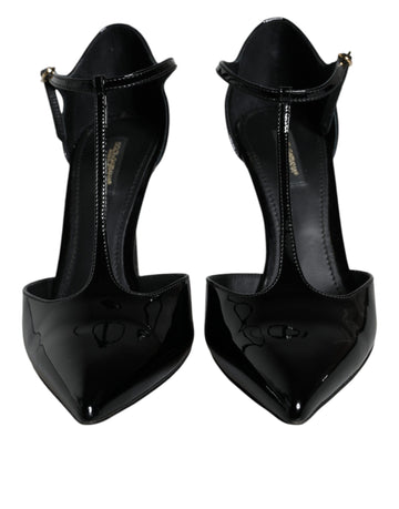 Dolce & Gabbana Black Patent Leather T-strap Heels Pumps Shoes