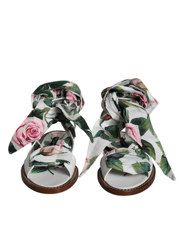 Dolce & Gabbana Multicolor Floral Print Ankle Wrap Sandals Shoes