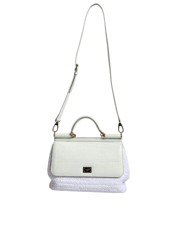 Dolce & Gabbana White Rafia Leather Top Handle Crossbody Bag