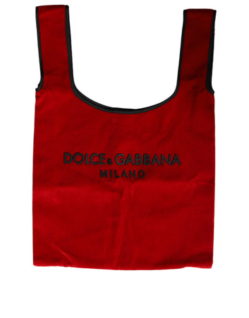 Dolce & Gabbana Red Cotton Velvet Logo Shopping Tote MARKET Bag