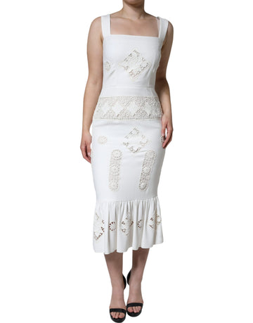 Dolce & Gabbana White Lace Viscose Bodycon Sheath Midi Dress