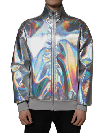 Dolce & Gabbana Silver Iridescent Full Zip Men Bomber Jacket