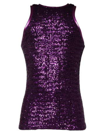 Dolce & Gabbana Purple Sequin Round Neck Sleeveless T-shirt