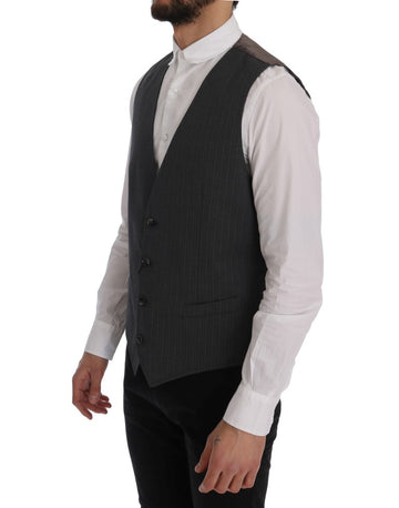 Dolce & Gabbana Elegant Striped Gray Waistcoat Vest