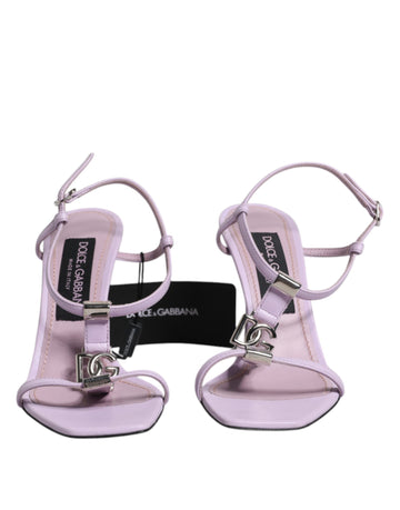 Dolce & Gabbana Lilac Leather Logo Ankle Strap Heels Sandals Shoes