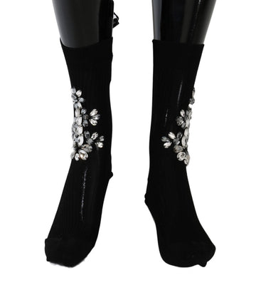 Dolce & Gabbana Crystal Embellished Black Knit Stockings