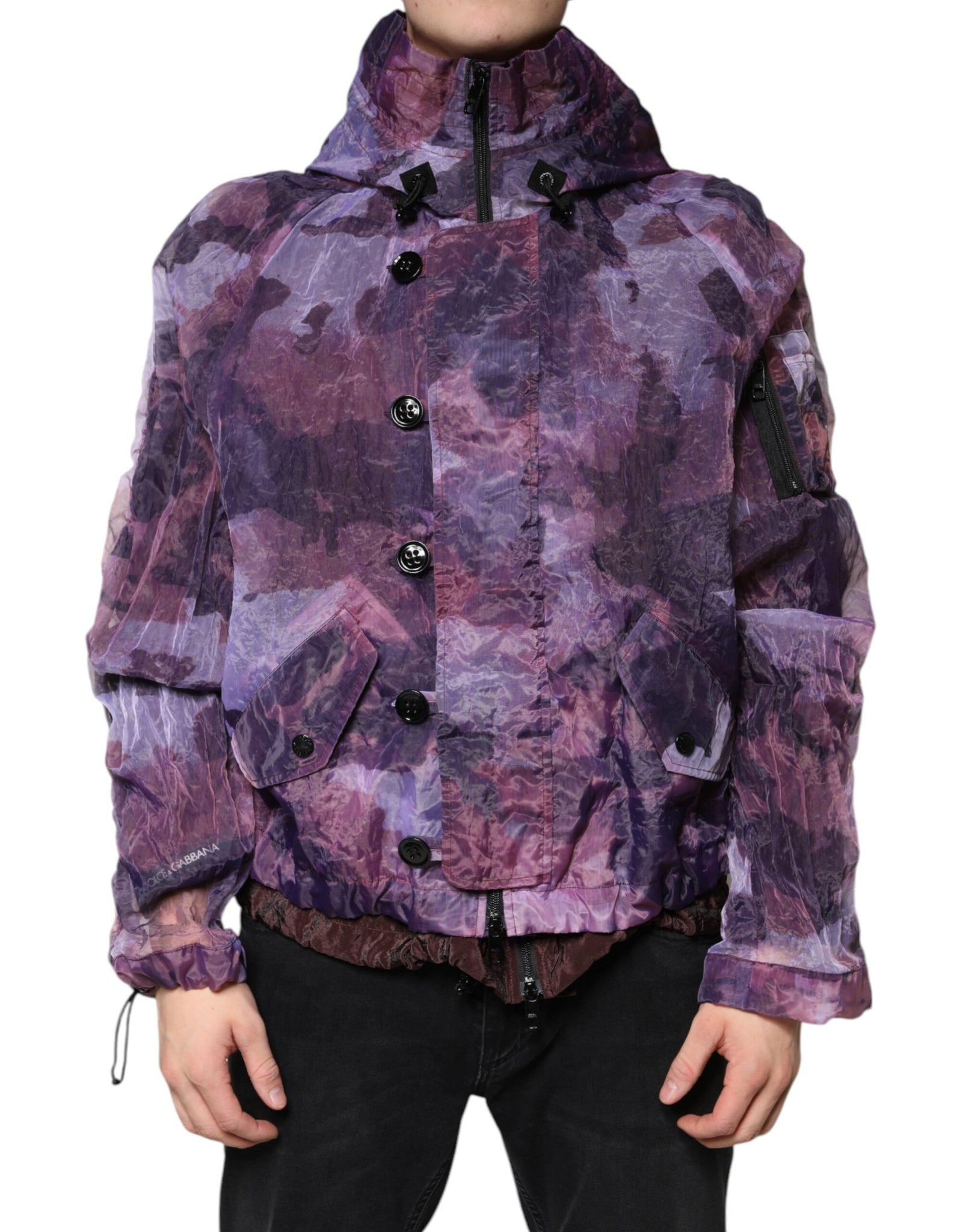 Dolce & Gabbana Purple Camouflage Hooded Men Blouson Jacket