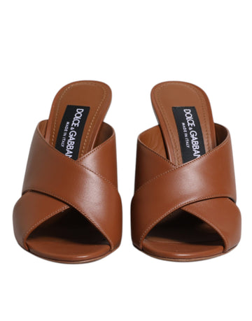 Dolce & Gabbana Maroon Logo KEIRA Leather Slides Sandals Shoes