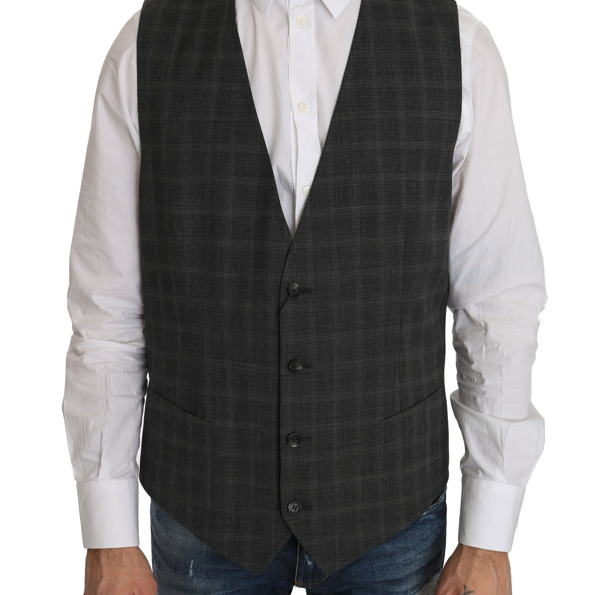 Dolce & Gabbana Elegant Checkered Wool Vest for the Urbane Man