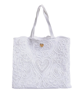 Dolce & Gabbana White Cordonetto Lace Beatrice Shopping Tote Bag