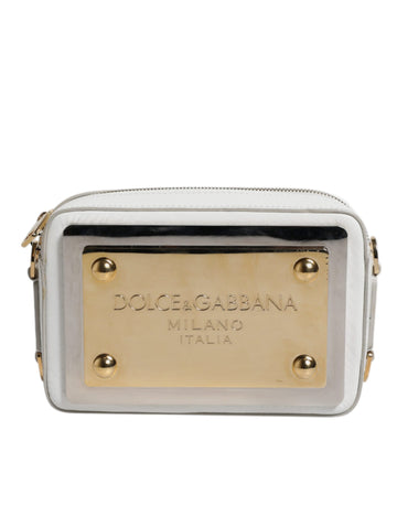 Dolce & Gabbana White Leather Logo Plaque Crossbody Bag