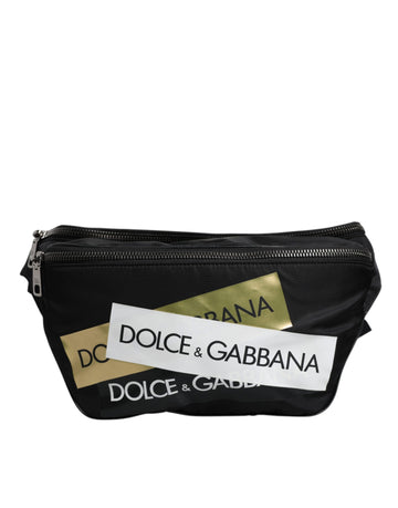 Dolce & Gabbana Black Nylon Logo Tape Belt Waist Fanny Pack Bag