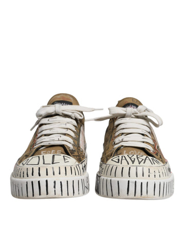 Dolce & Gabbana Brown Canvas Low Top Logo Print Sneakers Shoes