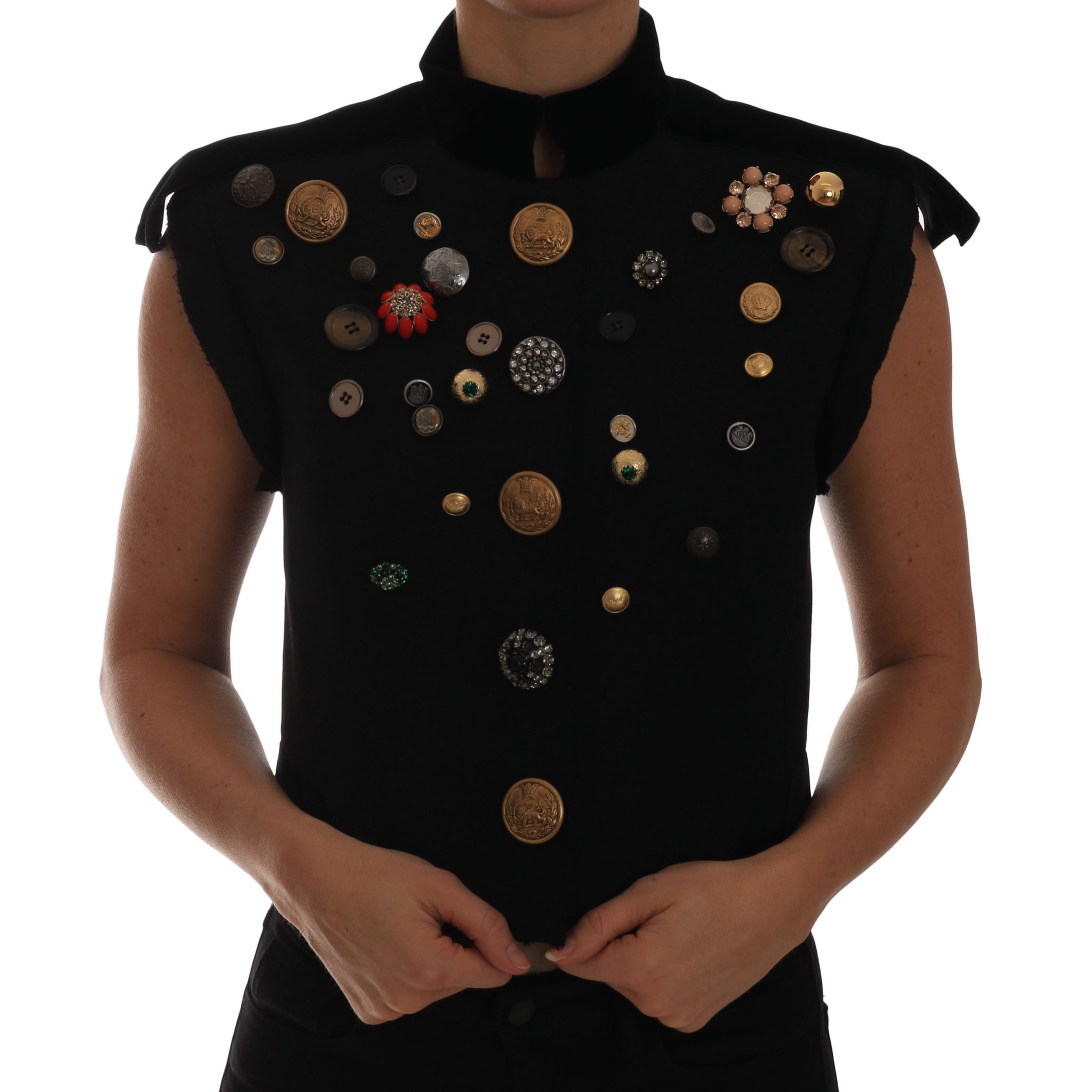 Dolce & Gabbana Embellished Black Military Style Vest