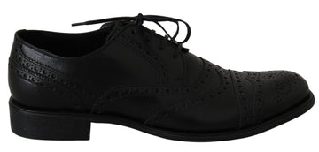 Dolce & Gabbana Elegant Black Leather Derby Wingtip Dress Shoes