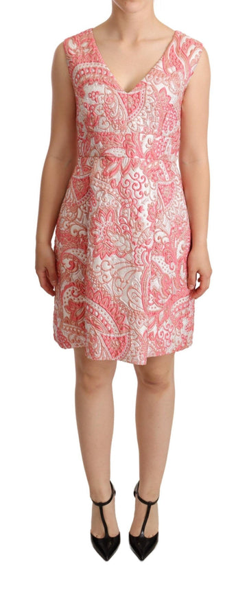 Dolce & Gabbana Pink Floral Jacquard Pleated Sheath Dress